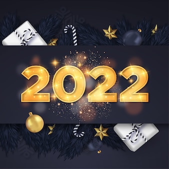 Szczęśliwego nowego roku 2022 transparent z bożonarodzeniowym tłem