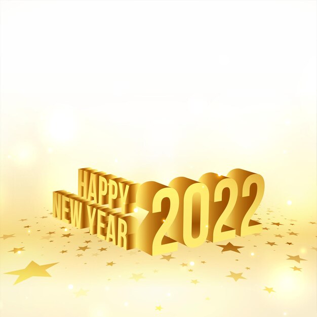 Szczęśliwego nowego roku 2022 złoty projekt karty z pozdrowieniami w stylu 3d