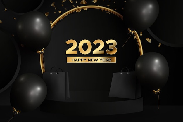 Szczęśliwego Nowego Roku 2023 Czarne Tło Ze Złotymi Cyframi