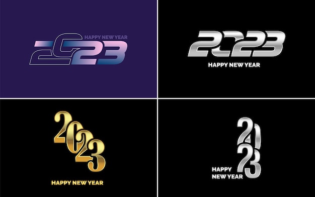 Bezpłatny wektor szczęśliwego nowego roku 2023 tekst pakiet projektowy dla broszury szablon karty banner ilustracja wektorowa nowy rok