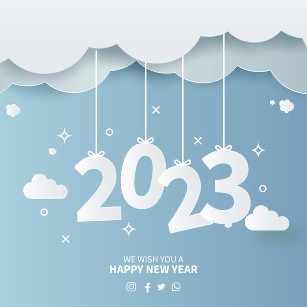 Bezpłatny wektor szczęśliwego nowego roku 2023 tło z efektem papercut