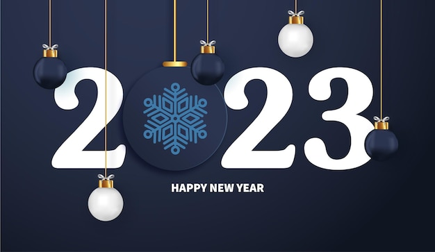 Bezpłatny wektor szczęśliwego nowego roku 2023 z niebieskim tłem