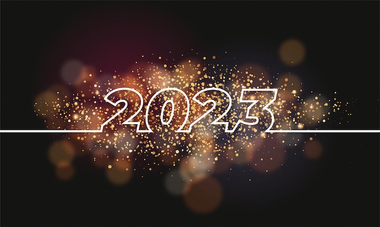 Bezpłatny plik Wektor szczęśliwego nowego roku 2023 z tłem bokeh i koncepcją linii