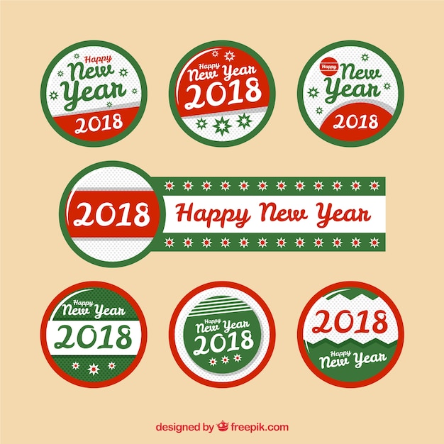 Szczęśliwego Nowego Roku Czerwone I Zielone Okrągłe Etykiety
