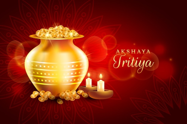 Bezpłatny wektor szczęśliwego świętowania akshaya tritiya dzień i złote monety