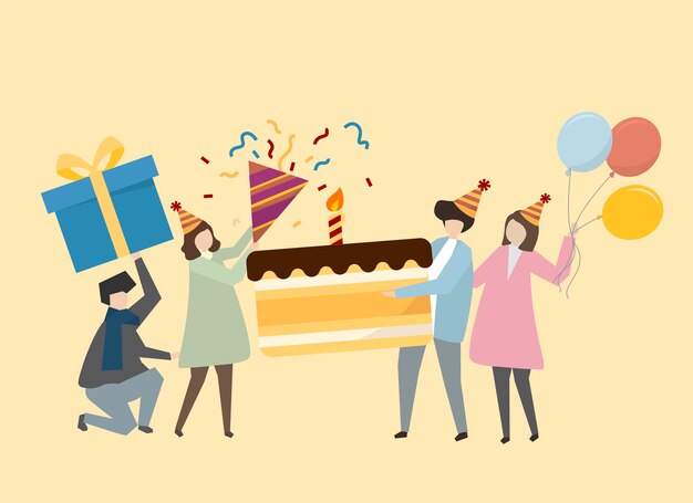 Szczęśliwi ludzie świętuje urodzinową ilustrację