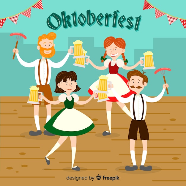 Bezpłatny wektor szczęśliwi płascy charakter świętuje oktoberfest