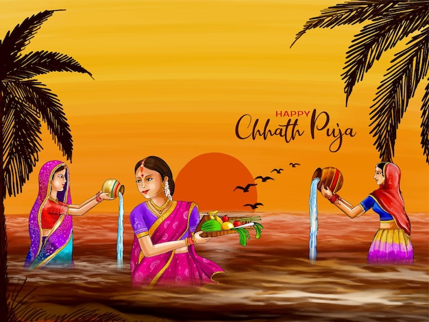 Szczęśliwy Chhath Puja Indyjski Festiwal Religijne Pozdrowienia Wektor Tła