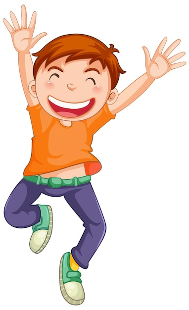 Bezpłatny wektor szczęśliwy chłopiec skaczący postać z kreskówki