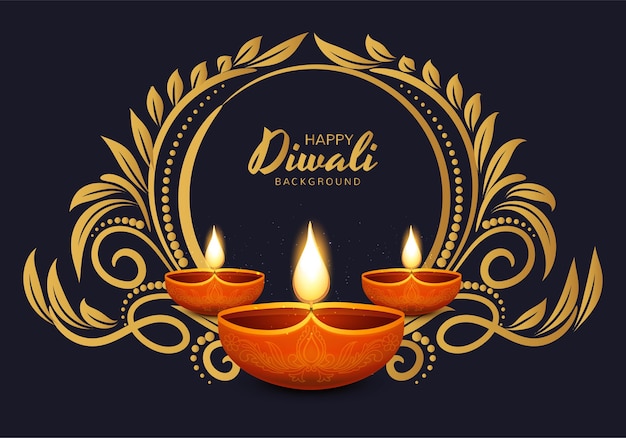 Szczęśliwy diwali tradycyjny indyjski diya lampka naftowa celebracja tło