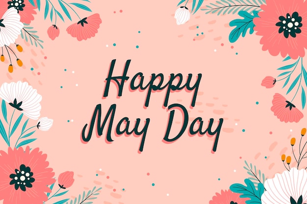 Szczęśliwy Dzień Maja Z Kwiatami I Liśćmi
