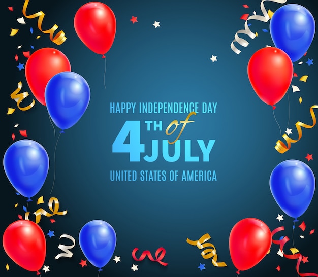 Szczęśliwy Dzień Niepodległości Usa Kartka Z Pozdrowieniami Z Wakacyjną Datą 4th Lipa I świątecznych Symboli / Lów Realistyczna Ilustracja