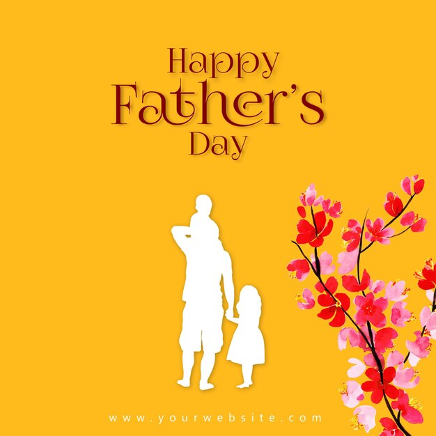 Szczęśliwy Dzień Ojca Pozdrowienia Żółty Różowy Czerwony Tło Baner Projektowania Mediów Społecznościowych Darmowy Wektor