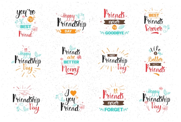 Szczęśliwy dzień przyjaźni logo zestaw kart okolicznościowych kolekcja przyjaciół wakacje transparent