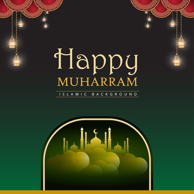 Bezpłatny wektor szczęśliwy muharram zielony bordowy tło islamski baner mediów społecznościowych darmowy wektor