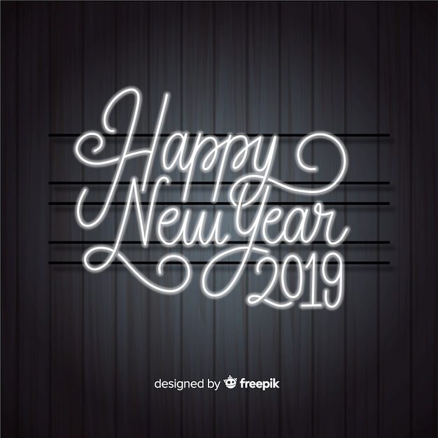 Szczęśliwy Nowego Roku 2019 Tło Z Neonowymi światłami Pisać List