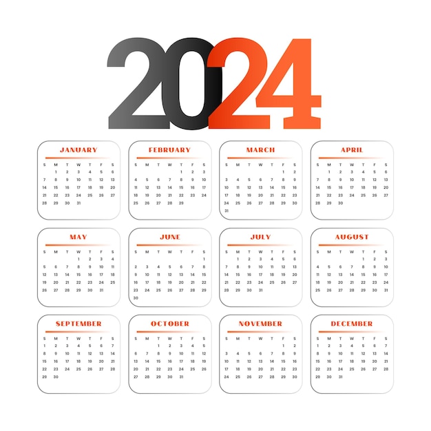 Bezpłatny wektor szczęśliwy nowy rok 2024 szablon kalendarza w minimalnym stylu wektorowym