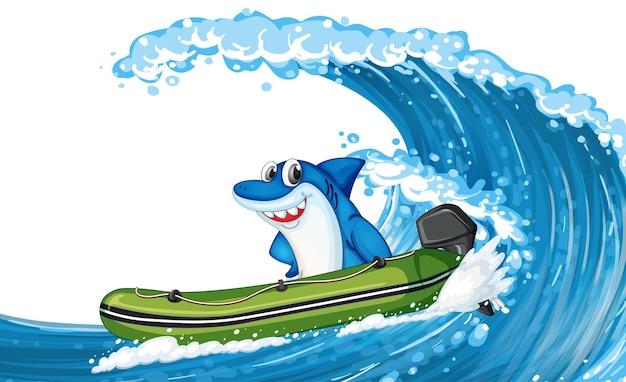 Szczęśliwy rekin na pontonie z falą oceanu