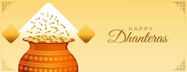 Bezpłatny wektor szczęśliwy świąteczny sztandar dhanteras świętuje wektor dobrobytu i szczęścia