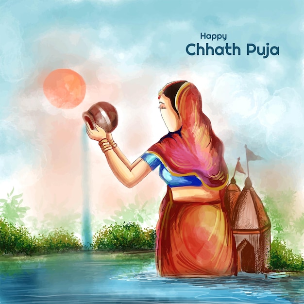 Szczęśliwy Tło Wakacje Chhath Puja Dla Festiwalu Słońca W Indiach