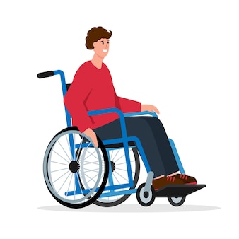 Szczęśliwy uśmiechnięty niepełnosprawny mężczyzna siedzący na wózku inwalidzkim