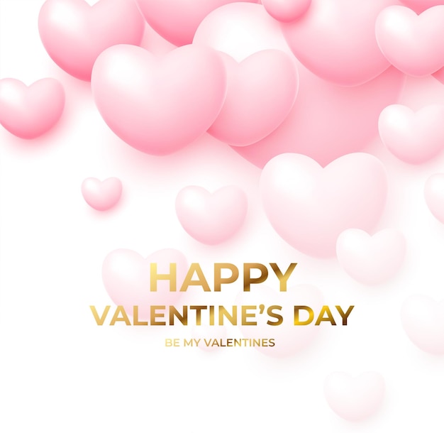 szczęśliwych walentynek z różowe i białe latające balony ze złotym napisem