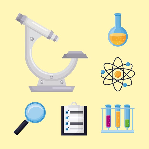 Sześć ikon laboratorium chemicznego