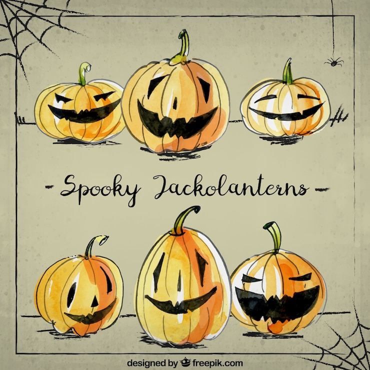 Bezpłatny plik Wektor sześć wyciągnąć rękę dynie na halloween