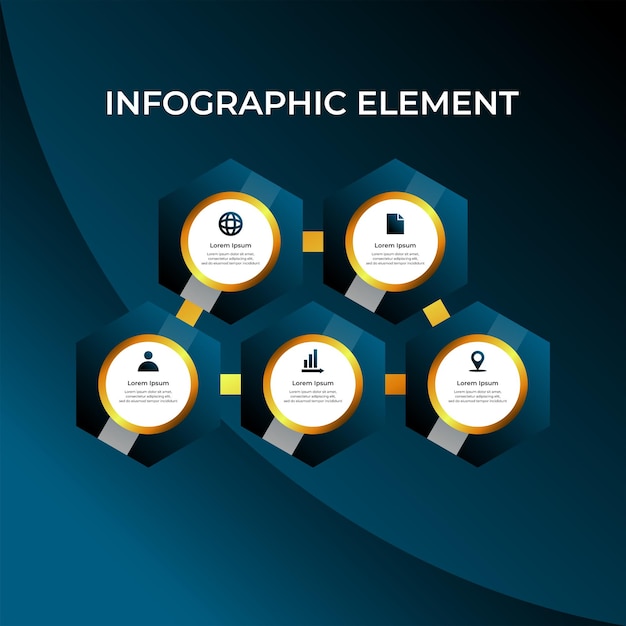 Sześciokątny Element Infograficzny Ze Złotymi Luksusowymi Kolorami