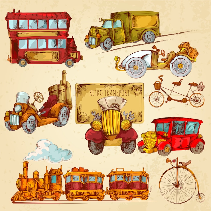 Bezpłatny plik Wektor szkic vintage transport kolorowy