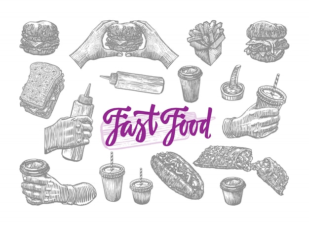 Szkic zestaw elementów Fast Food