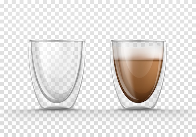 Bezpłatny wektor szklane kufle puste, z cappuccino lub latte w realistycznym stylu.