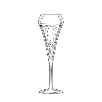 Szkło tulipanowe. kieliszek do wina musującego. ręcznie rysowane szkic pełnego kieliszek do szampana. styl grawerowania. ilustracja wektorowa na białym tle.