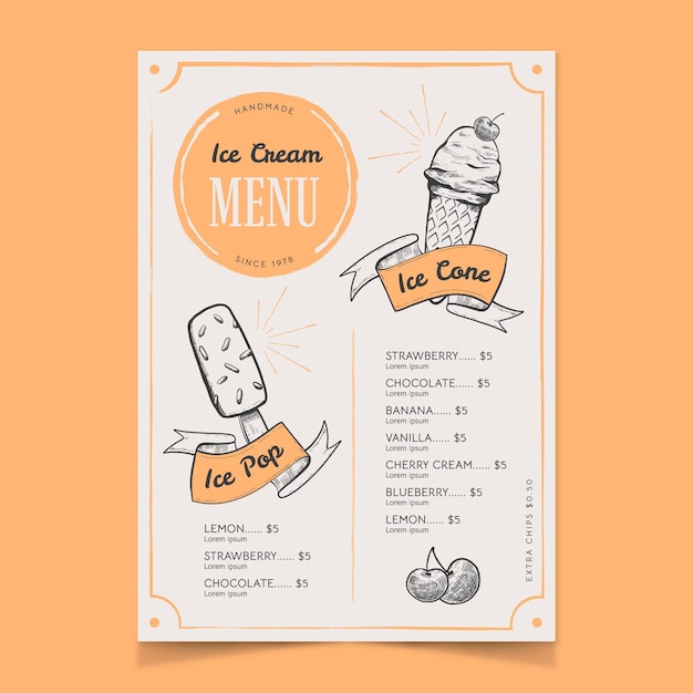 Bezpłatny wektor tablica lody menu
