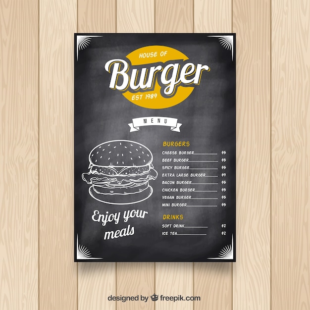 Tablica Z Menu Fast Food I Kolorowymi Detalami