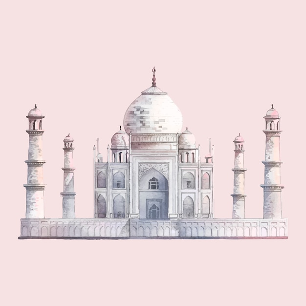 Bezpłatny wektor taj mahal w agra, india akwareli ilustracja