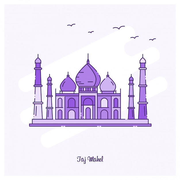 Taj Mahel Landmark Purple Dotted Line Skyline