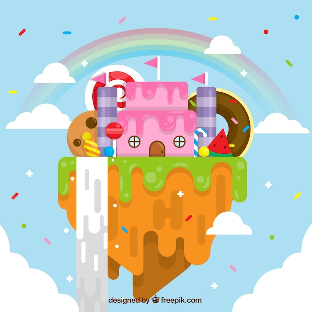 Tasty Candy Land Background In Flat Style