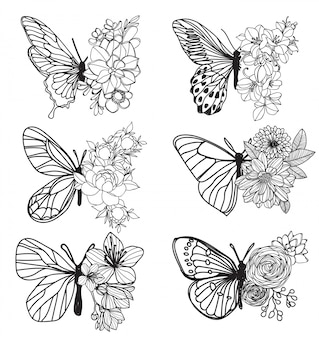 Tatuaż sztuka motyl rysunek ręka i szkic z ilustracji sztuki linii