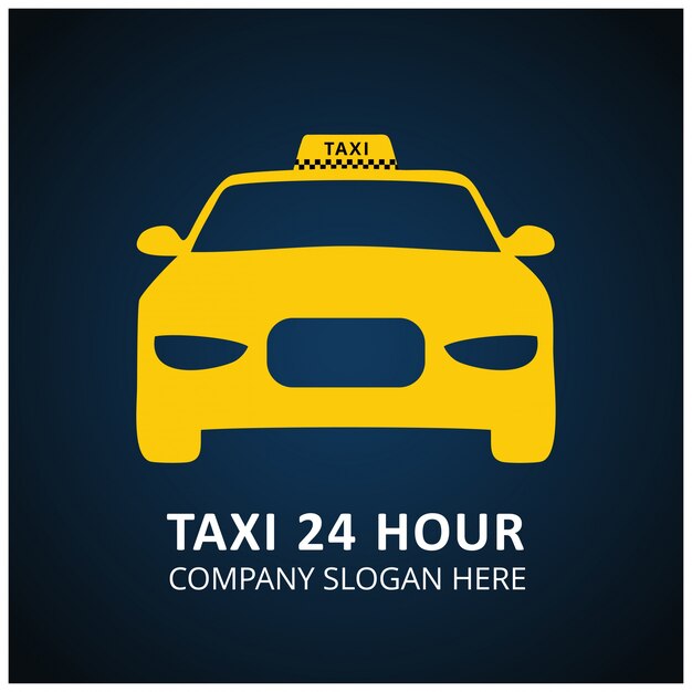 Taxi Icon Taxi Service 24 godziny Serrvice Taxi Samochodów Niebieskie i Czarne Tło