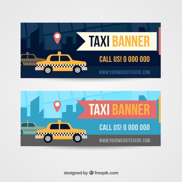 Bezpłatny wektor taxi na banerach miejskich