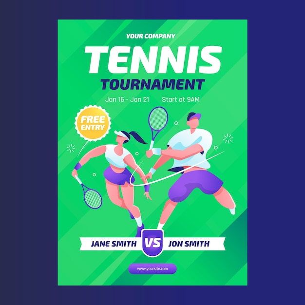 Bezpłatny wektor tenisowy sport i aktywność szablon szablonu pionowego plakatu