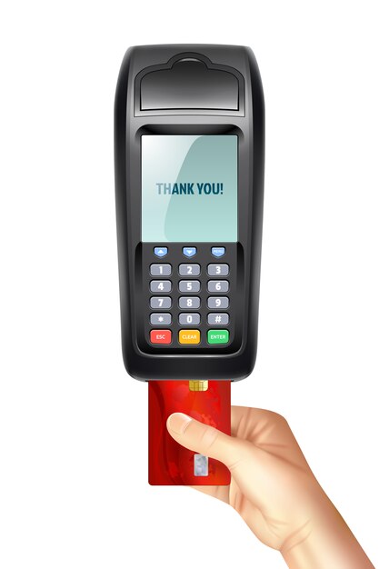 Terminal płatniczy z włożoną kartą kredytową