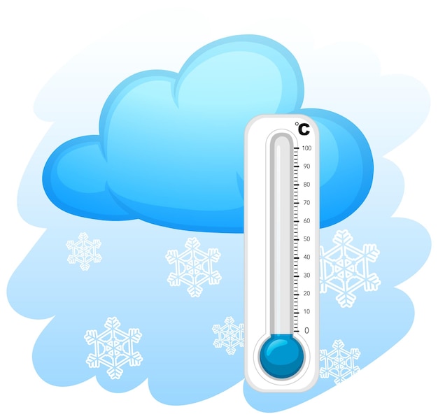 Bezpłatny wektor termometr z tłem płatków śniegu