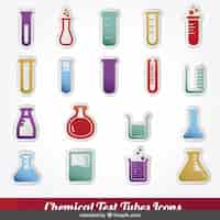 Bezpłatny wektor test chemiczny rurki kolorowe ikony kolekcji