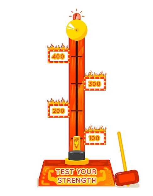 Bezpłatny wektor tester siły. sprawdź swoją siłę gry rozrywkowej. moc i siła, rozrywka i festiwal.