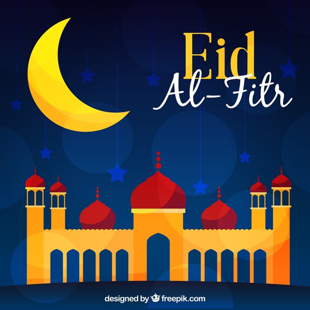 Tło Eid Al Fitr Z Meczetu I Księżyca