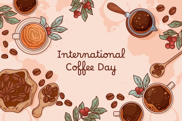 Bezpłatny wektor tło obchodów międzynarodowego dnia kawy