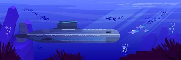 Tło Okrętu Podwodnego Marynarki Wojennej Z Podwodnym Krajobrazem Morskim I Symbolami Głębokości Realistyczna Ilustracja Wektorowa