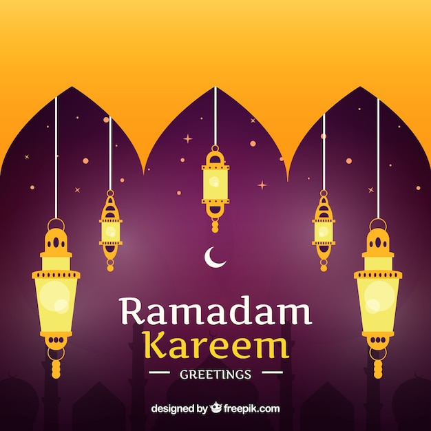 Tło Ramadan Z Złotymi Lampami